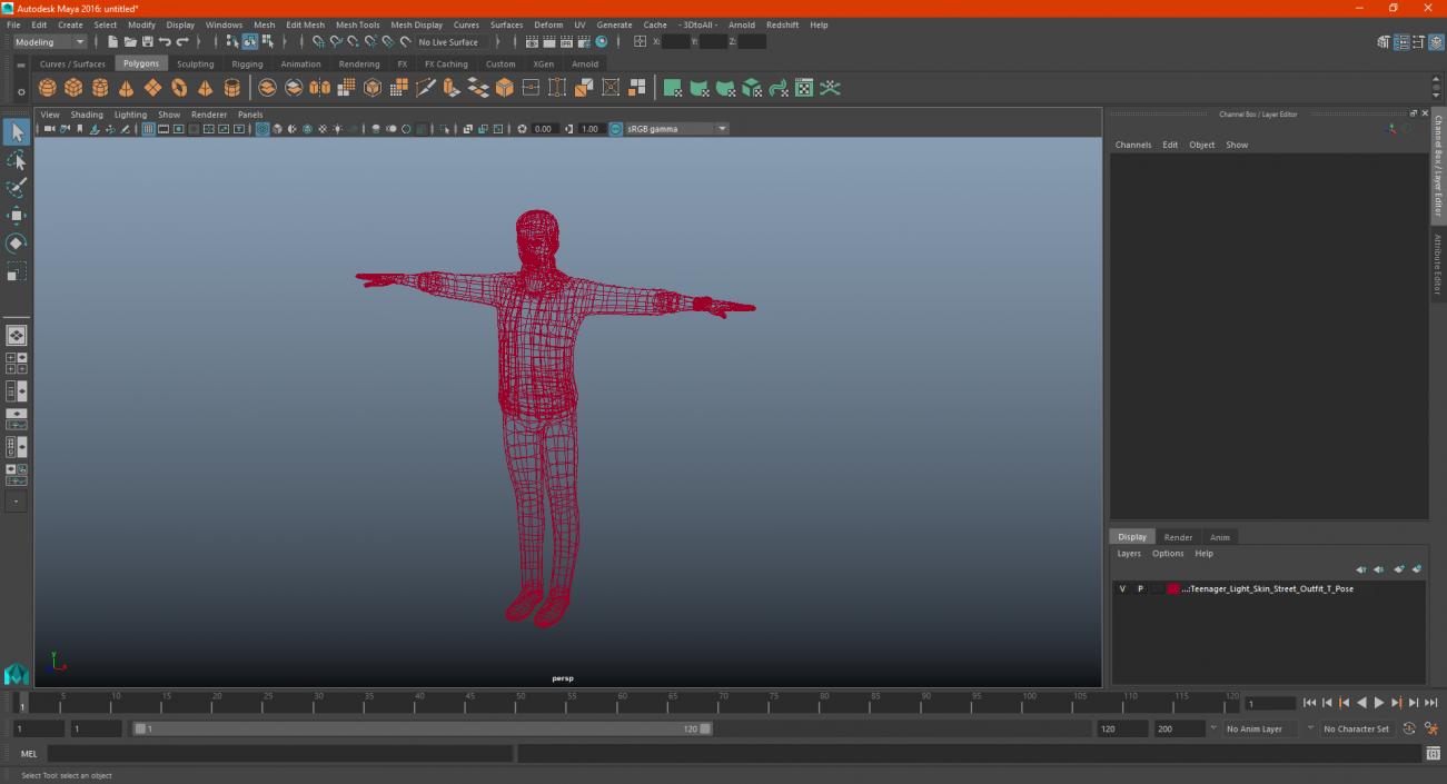 3D model Teenager Light Skin Street Outfit T Pose