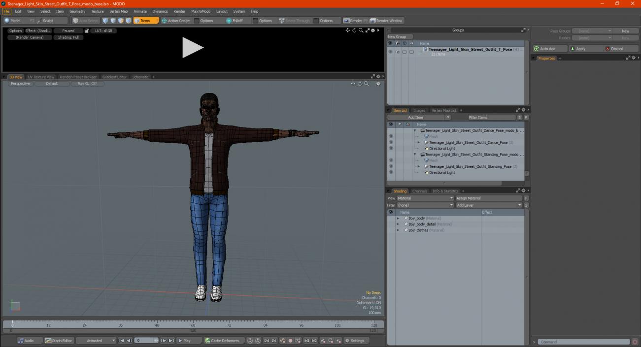 3D model Teenager Light Skin Street Outfit T Pose