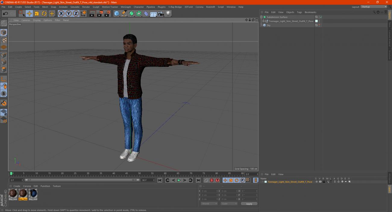 3D model Teenager Light Skin Street Outfit T Pose