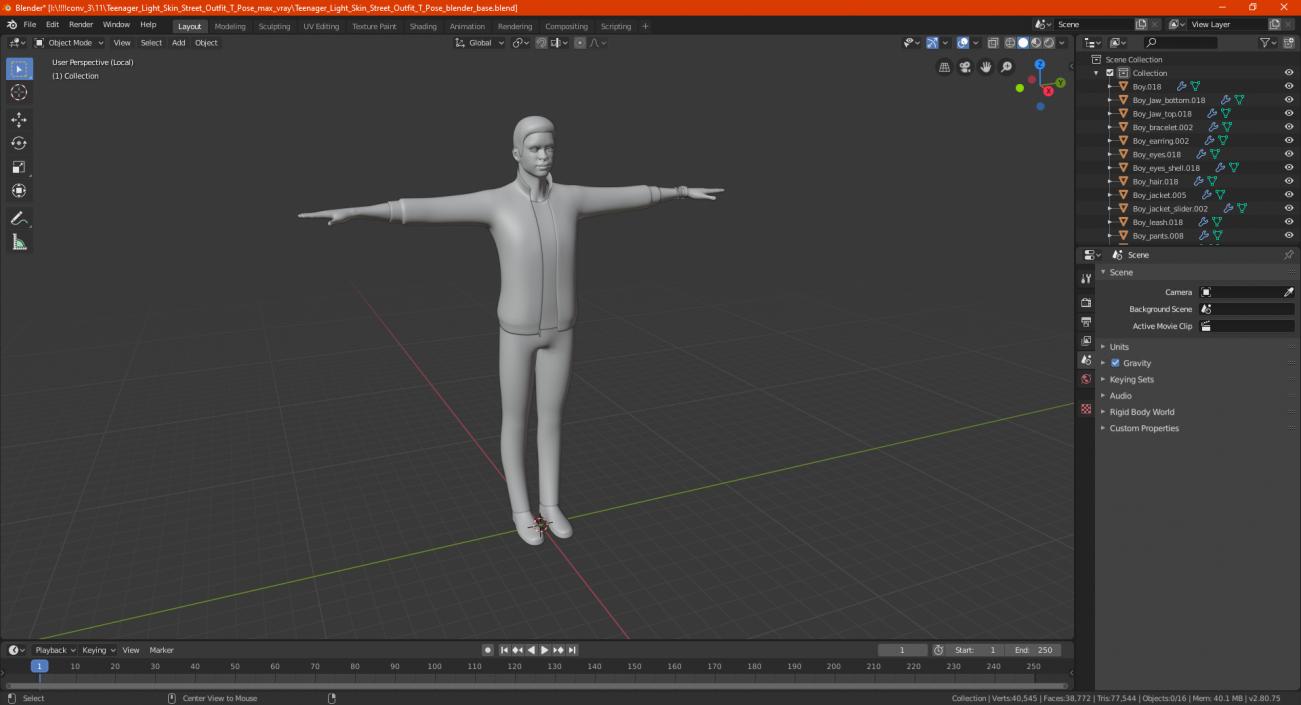 3D model Teenager Light Skin Street Outfit T Pose