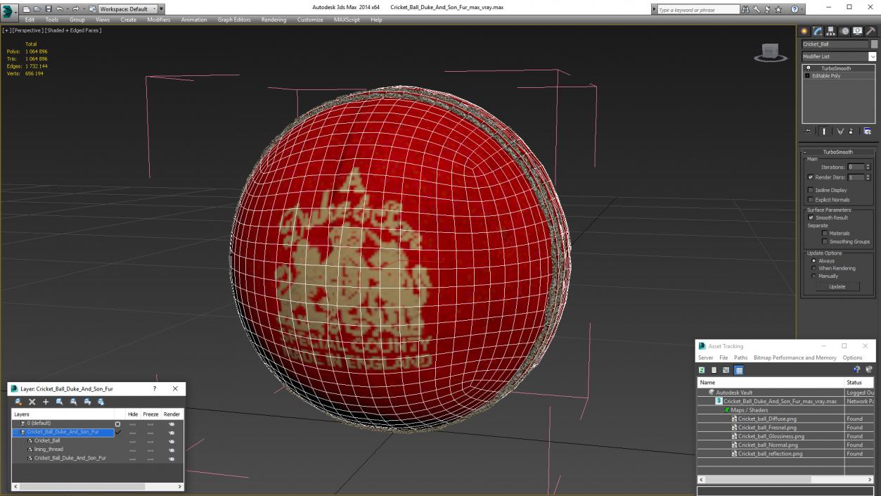 Cricket Ball Duke And Son Fur 3D model