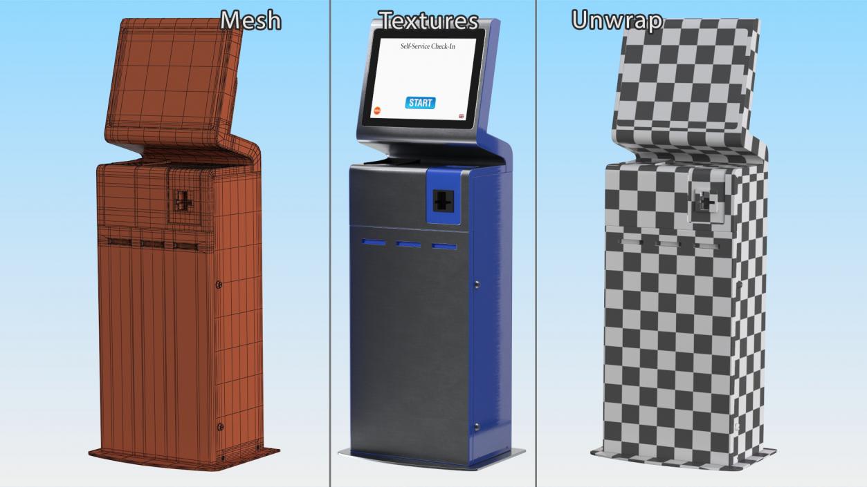 Blue Self-Service Check-In Kiosk 3D