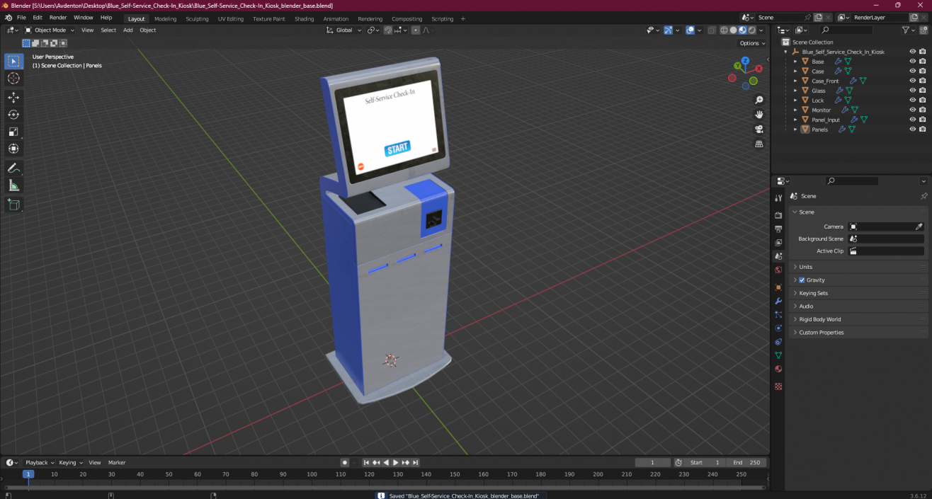 Blue Self-Service Check-In Kiosk 3D