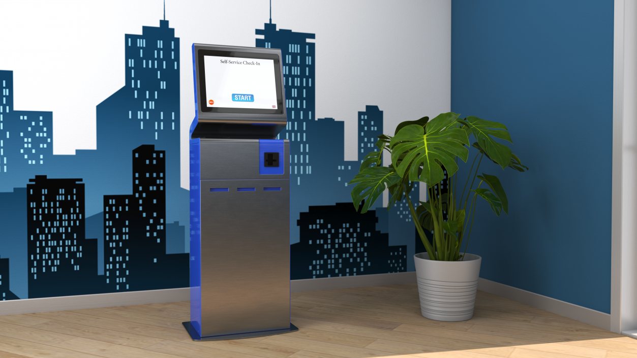 Blue Self-Service Check-In Kiosk 3D