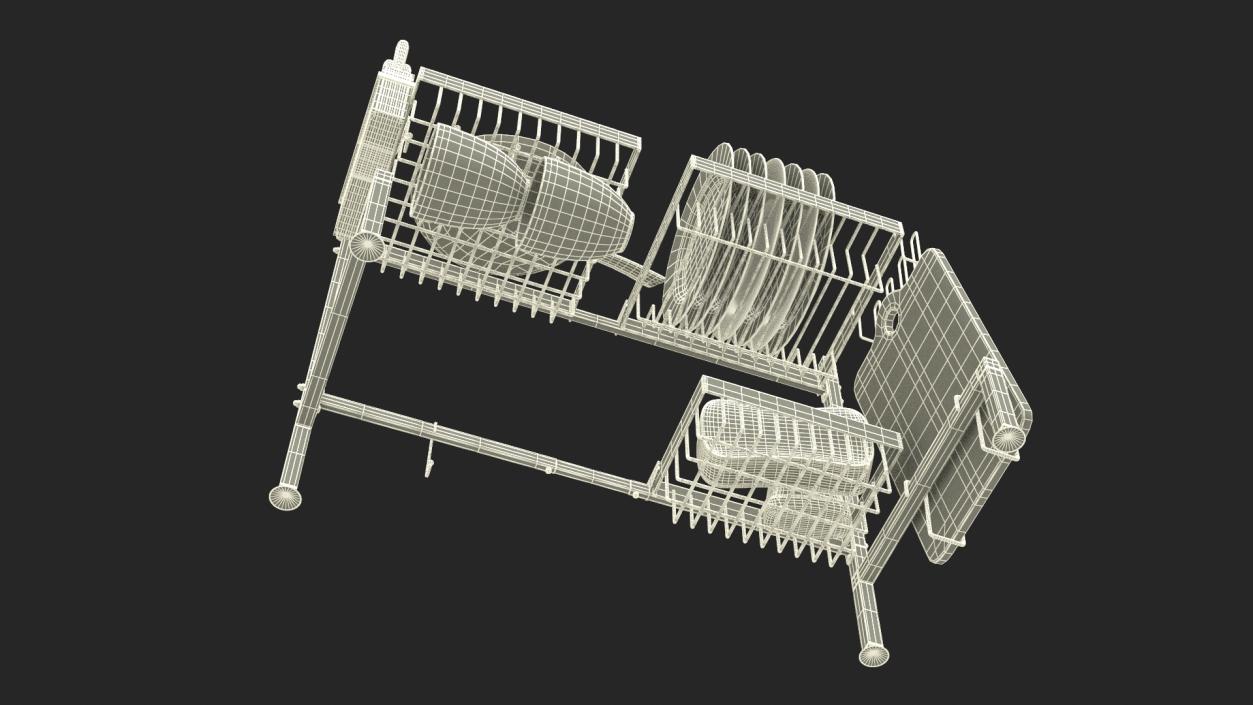 Over Sink Dish Drying Metal Rack with Kitchenware 3D model