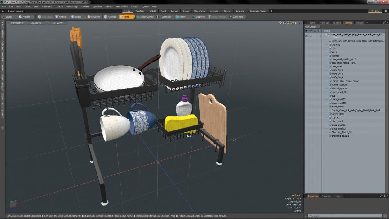 Over Sink Dish Drying Metal Rack with Kitchenware 3D model