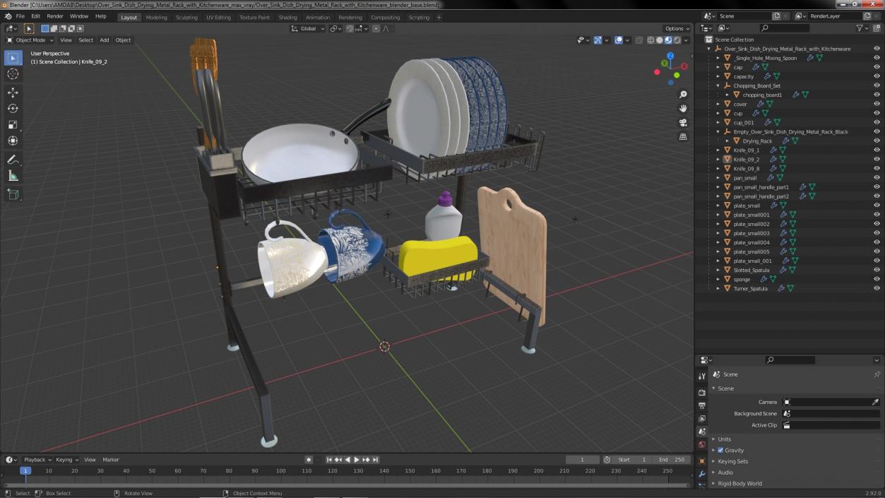 Over Sink Dish Drying Metal Rack with Kitchenware 3D model