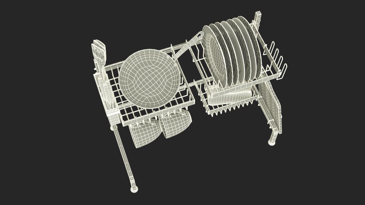 Over Sink Dish Drying Metal Rack with Kitchenware 3D model