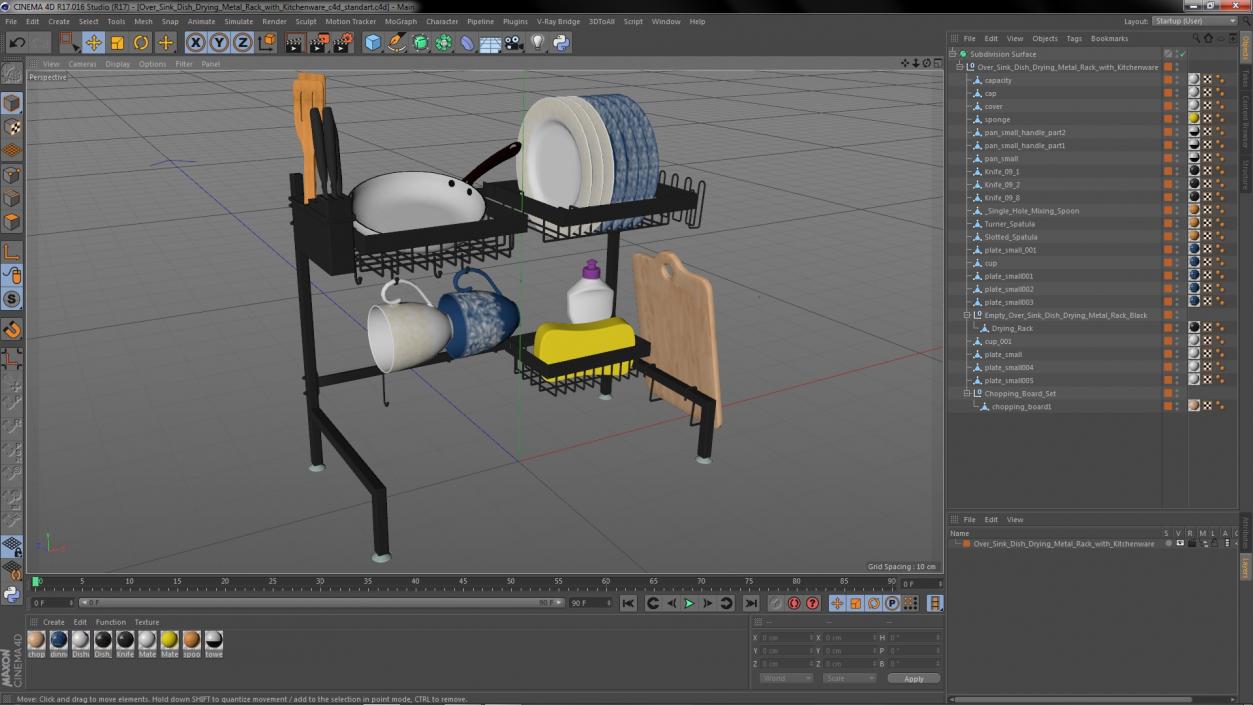 Over Sink Dish Drying Metal Rack with Kitchenware 3D model