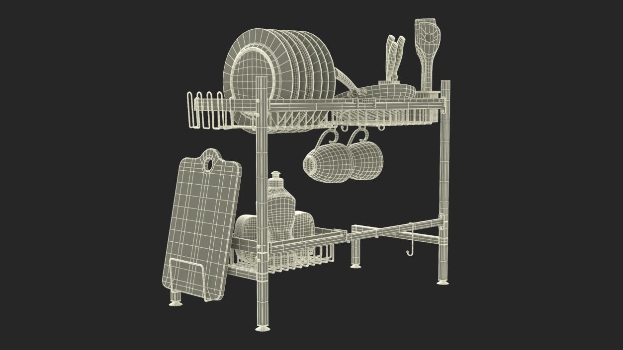 Over Sink Dish Drying Metal Rack with Kitchenware 3D model