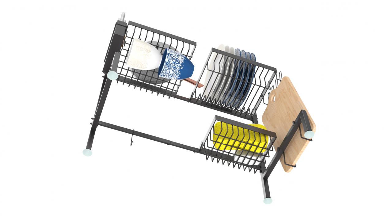 Over Sink Dish Drying Metal Rack with Kitchenware 3D model