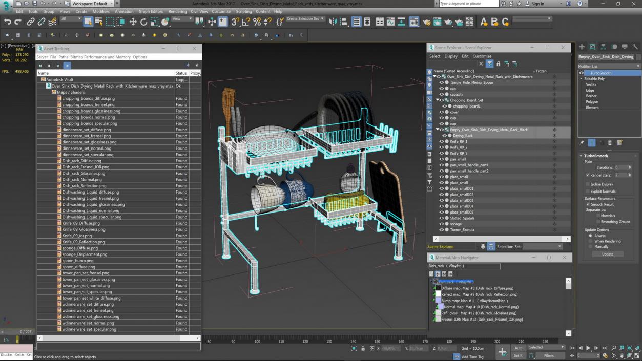 Over Sink Dish Drying Metal Rack with Kitchenware 3D model