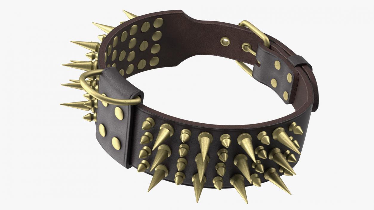 3D Leather Dog Collar with Spikes Brown