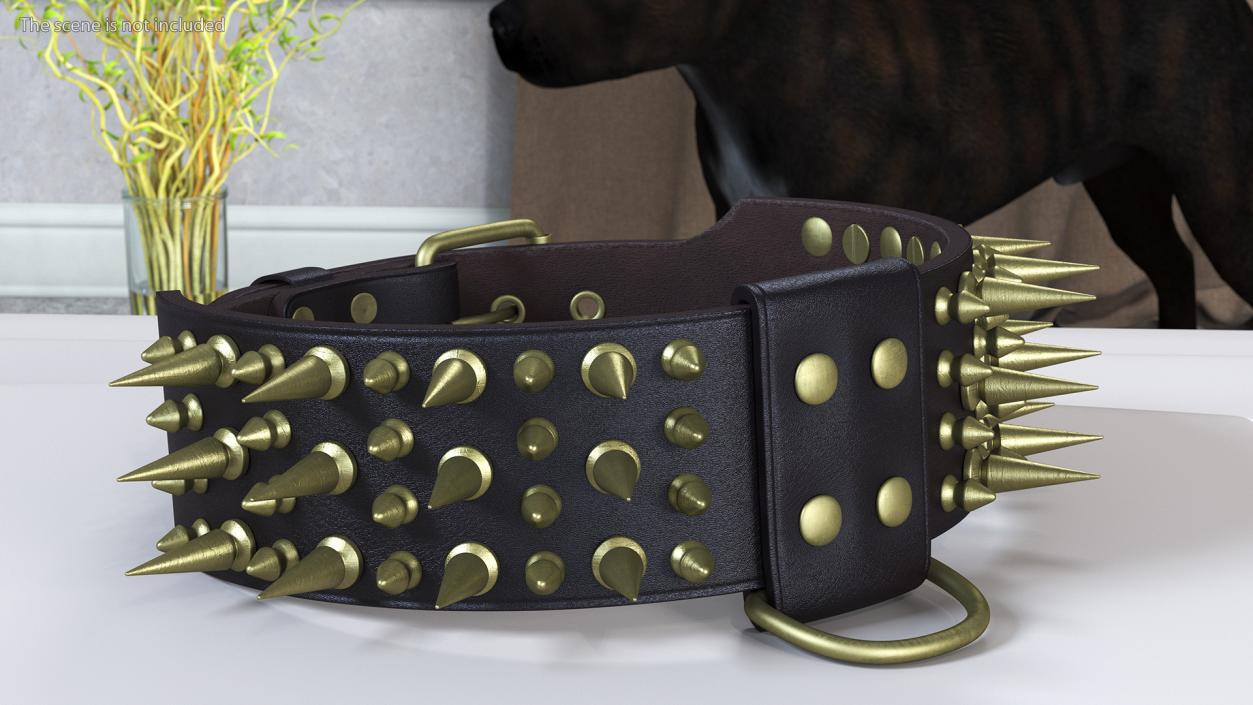 3D Leather Dog Collar with Spikes Brown