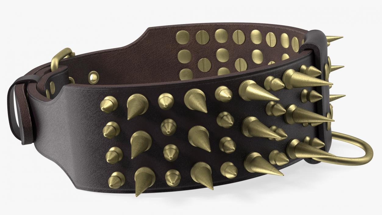 3D Leather Dog Collar with Spikes Brown