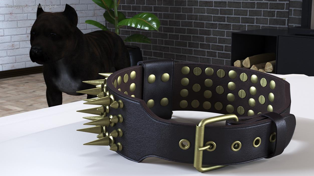 3D Leather Dog Collar with Spikes Brown