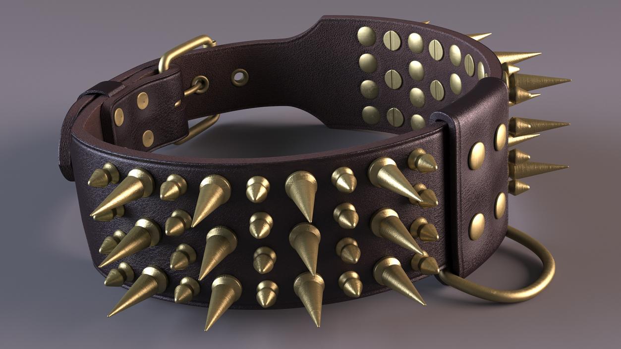 3D Leather Dog Collar with Spikes Brown