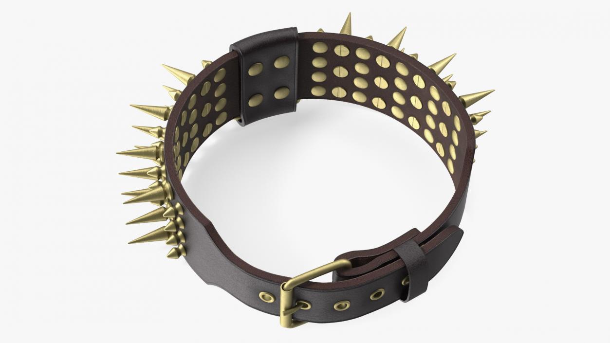 3D Leather Dog Collar with Spikes Brown