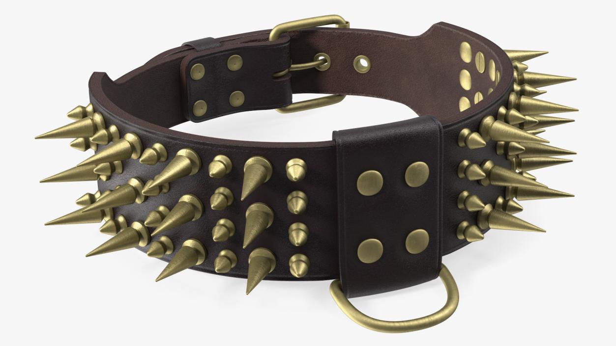 3D Leather Dog Collar with Spikes Brown