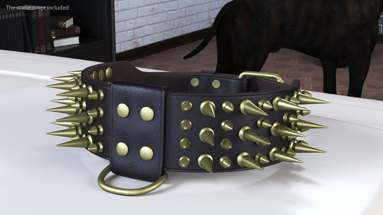 3D Leather Dog Collar with Spikes Brown