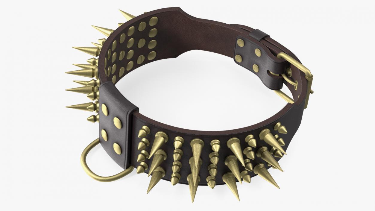 3D Leather Dog Collar with Spikes Brown