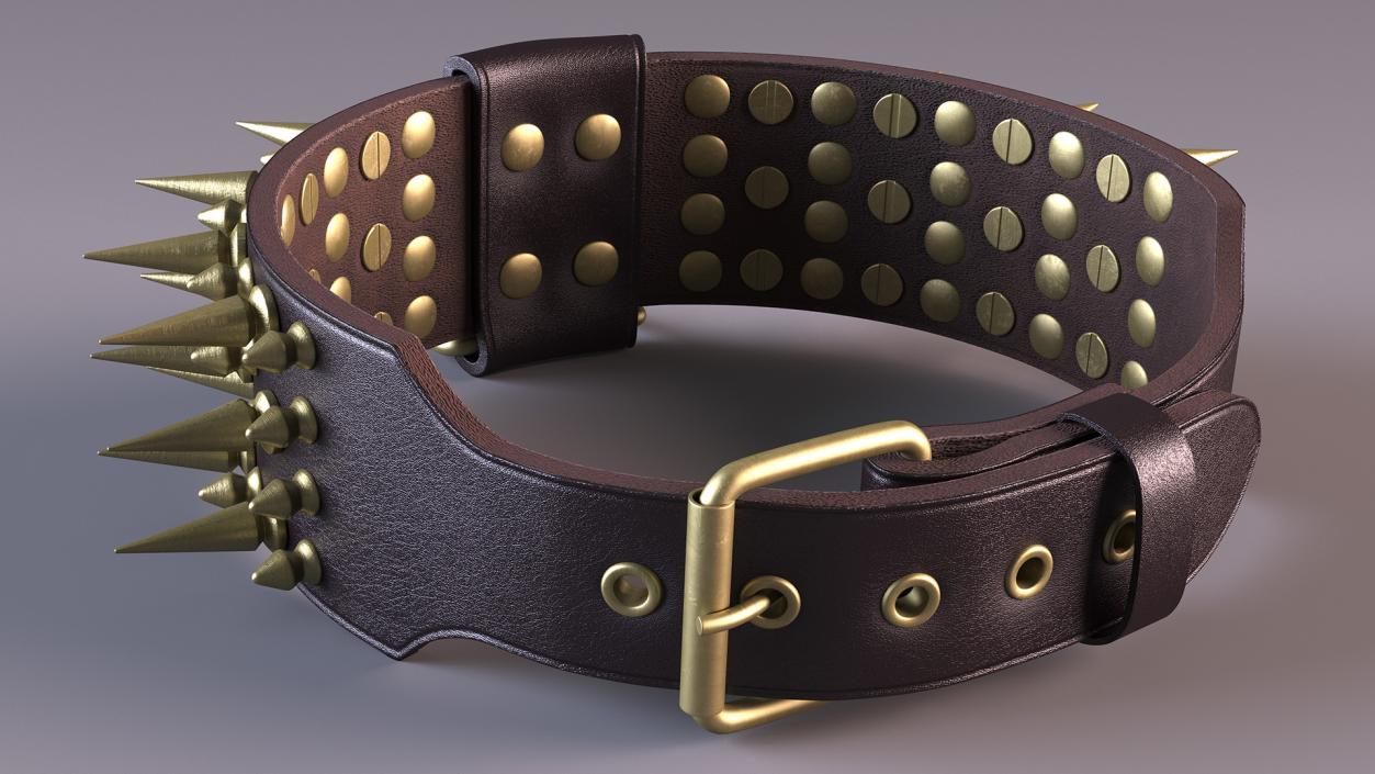 3D Leather Dog Collar with Spikes Brown