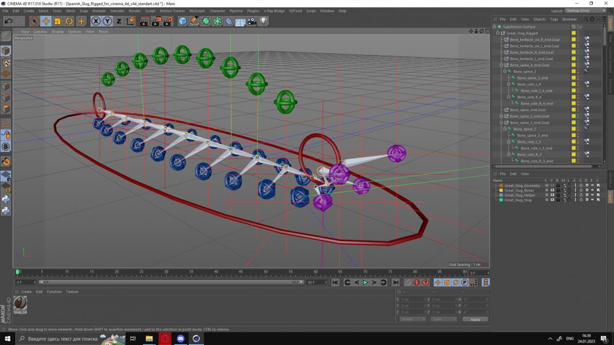 3D Great Slug Rigged for Cinema 4D