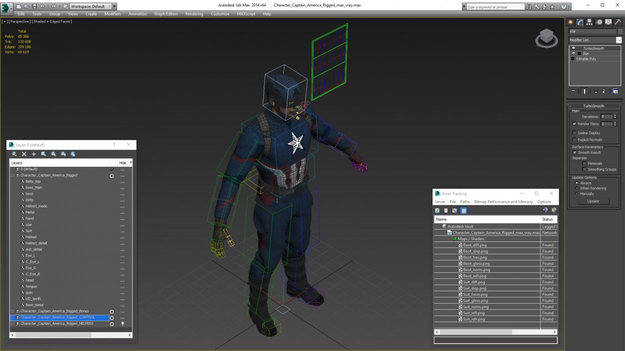 3D Character Captain America Rigged for Maya