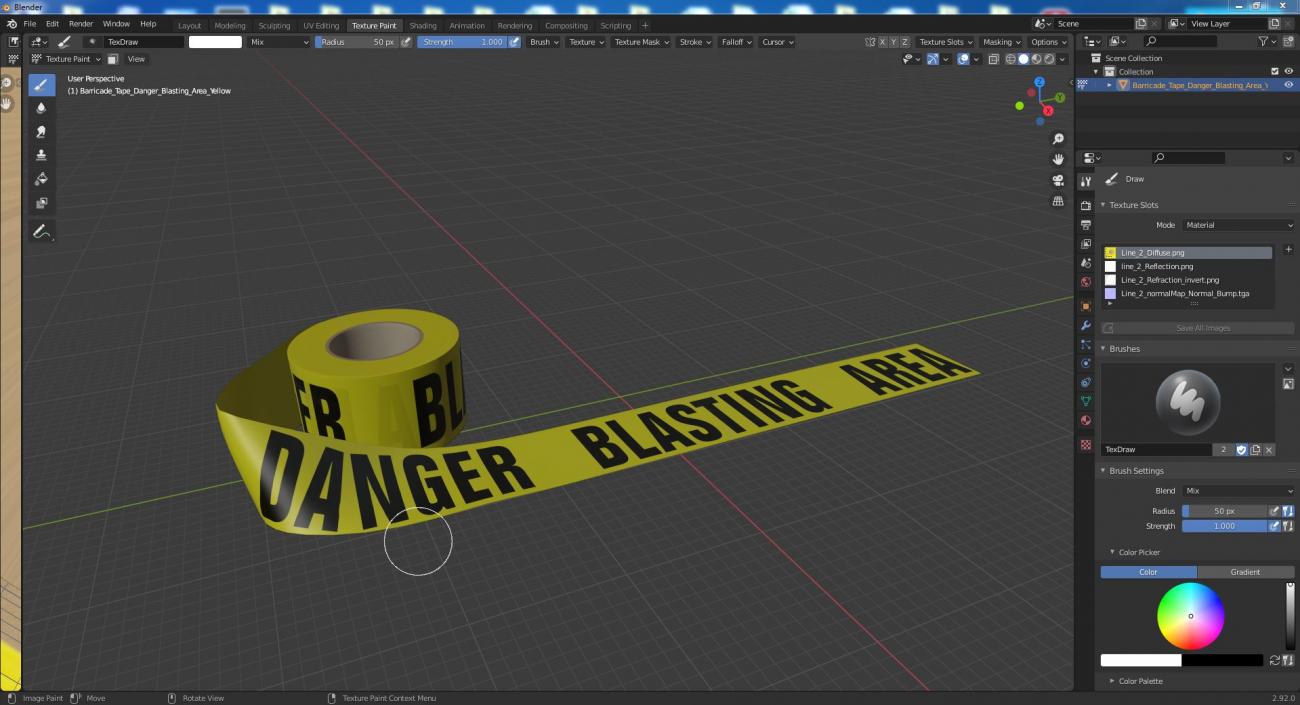 Barricade Tape Danger Blasting Area Yellow 3D