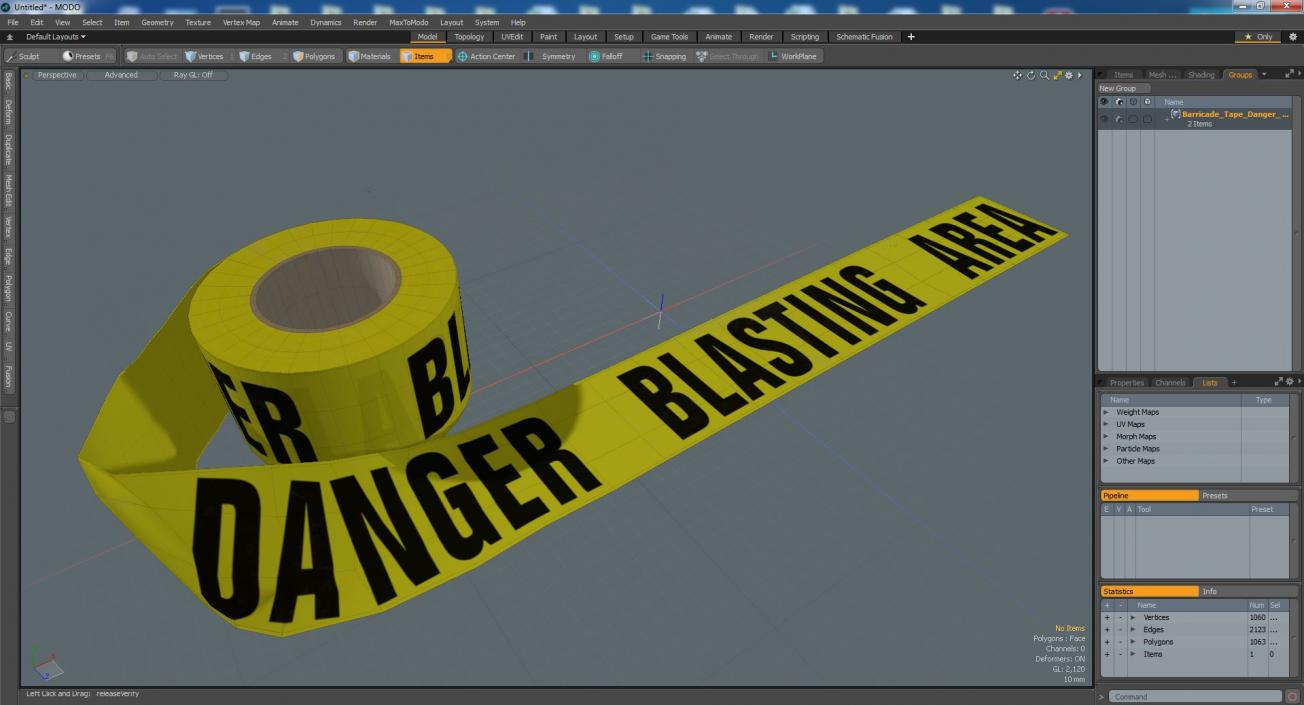 Barricade Tape Danger Blasting Area Yellow 3D