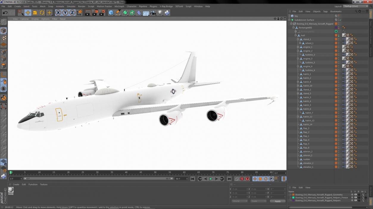 3D Boeing E-6 Mercury Aircraft Rigged for Cinema 4D model