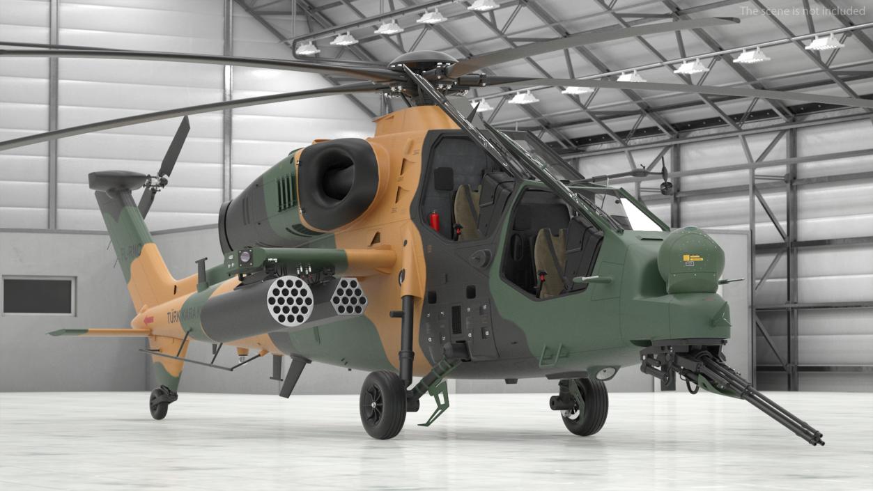 3D T129 ATAK Green Helicopter Rigged model