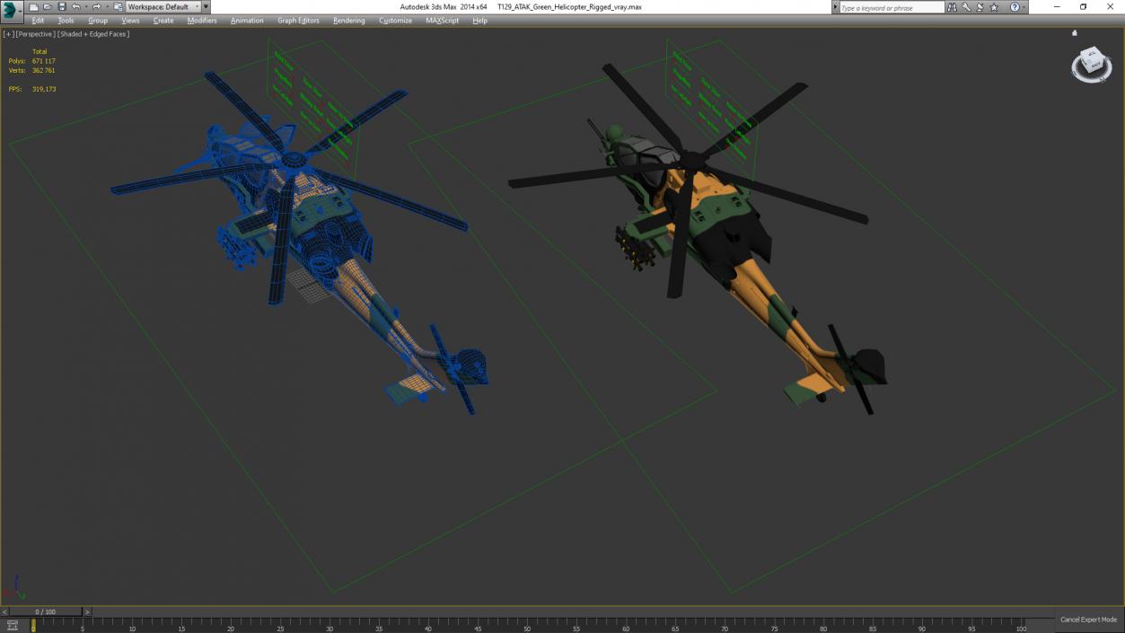 T129 ATAK Green Helicopter Rigged for Cinema 4D 3D