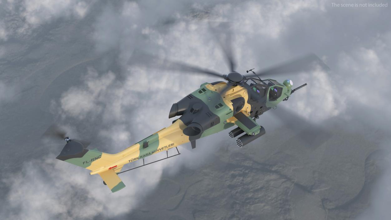 3D T129 ATAK Green Helicopter Rigged model