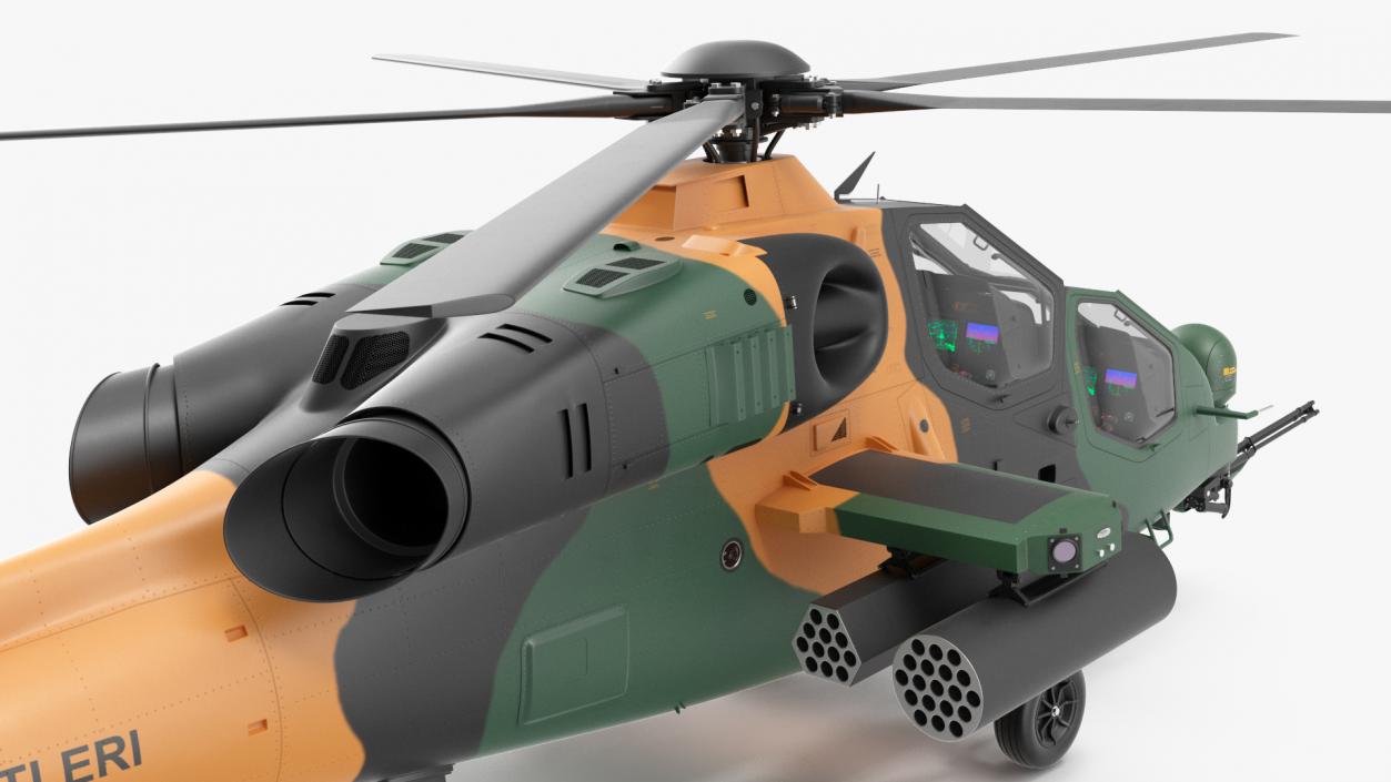 T129 ATAK Green Helicopter Rigged for Maya 3D