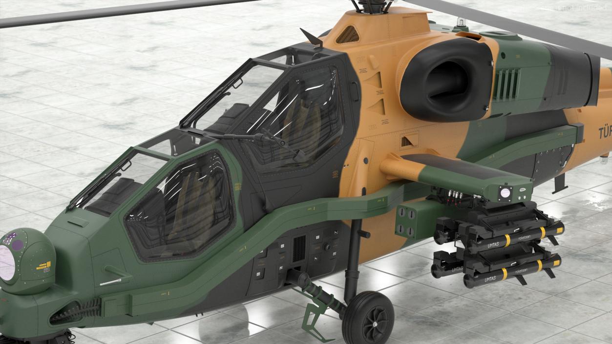 3D T129 ATAK Green Helicopter Rigged model