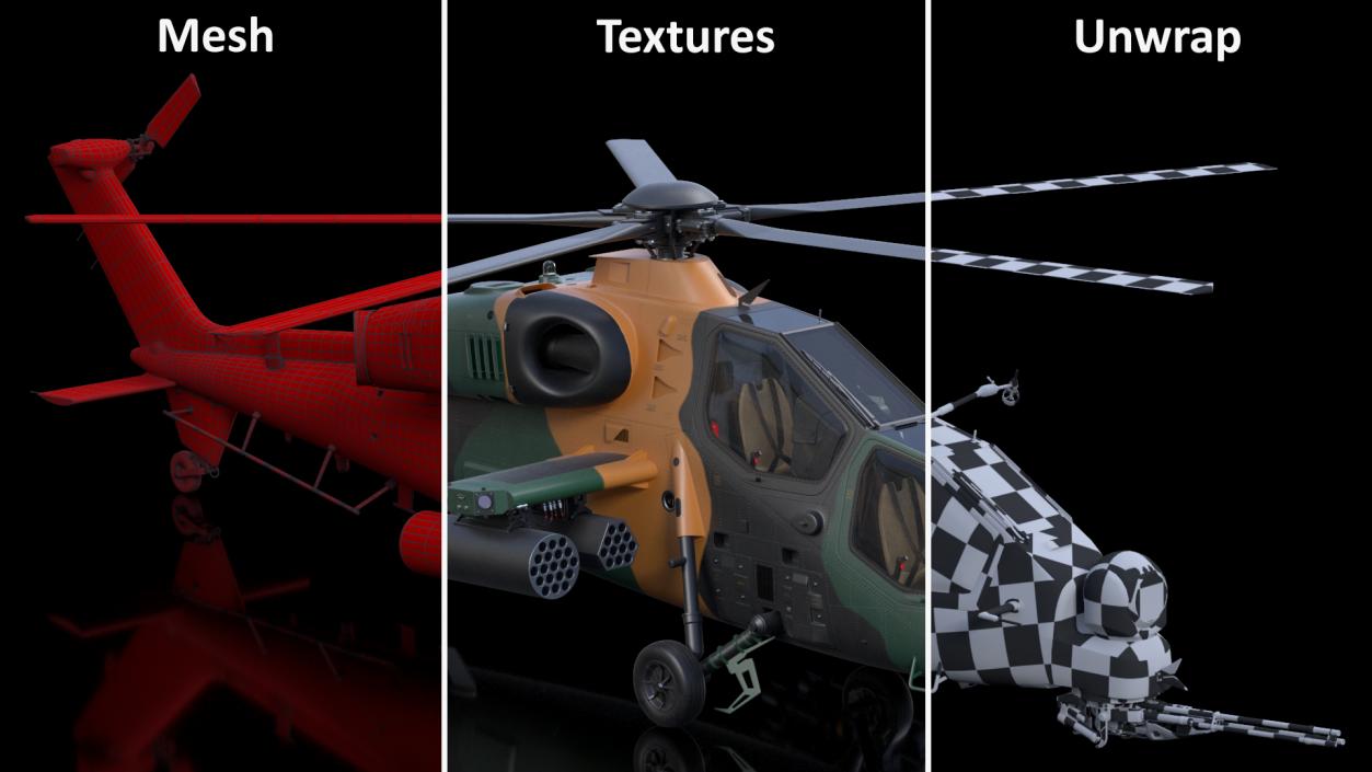 3D T129 ATAK Green Helicopter Rigged model