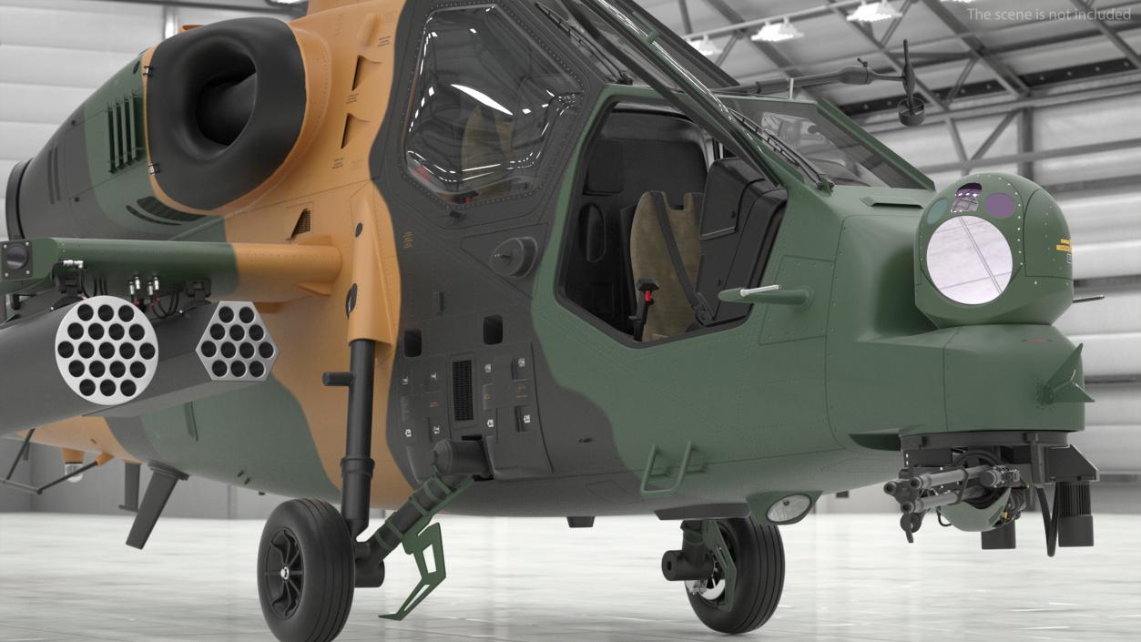 3D T129 ATAK Green Helicopter Rigged model