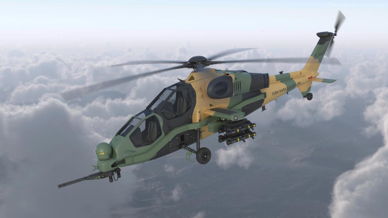 T129 ATAK Green Helicopter Rigged for Maya 3D