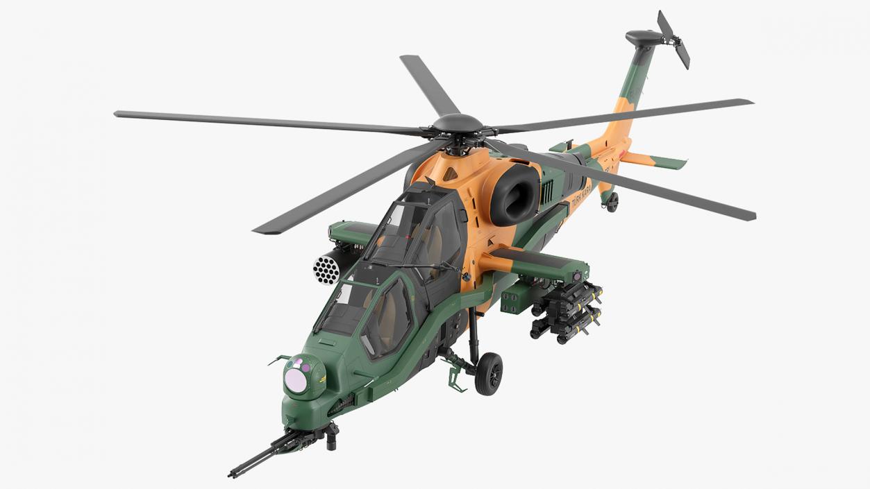 T129 ATAK Green Helicopter Rigged for Cinema 4D 3D