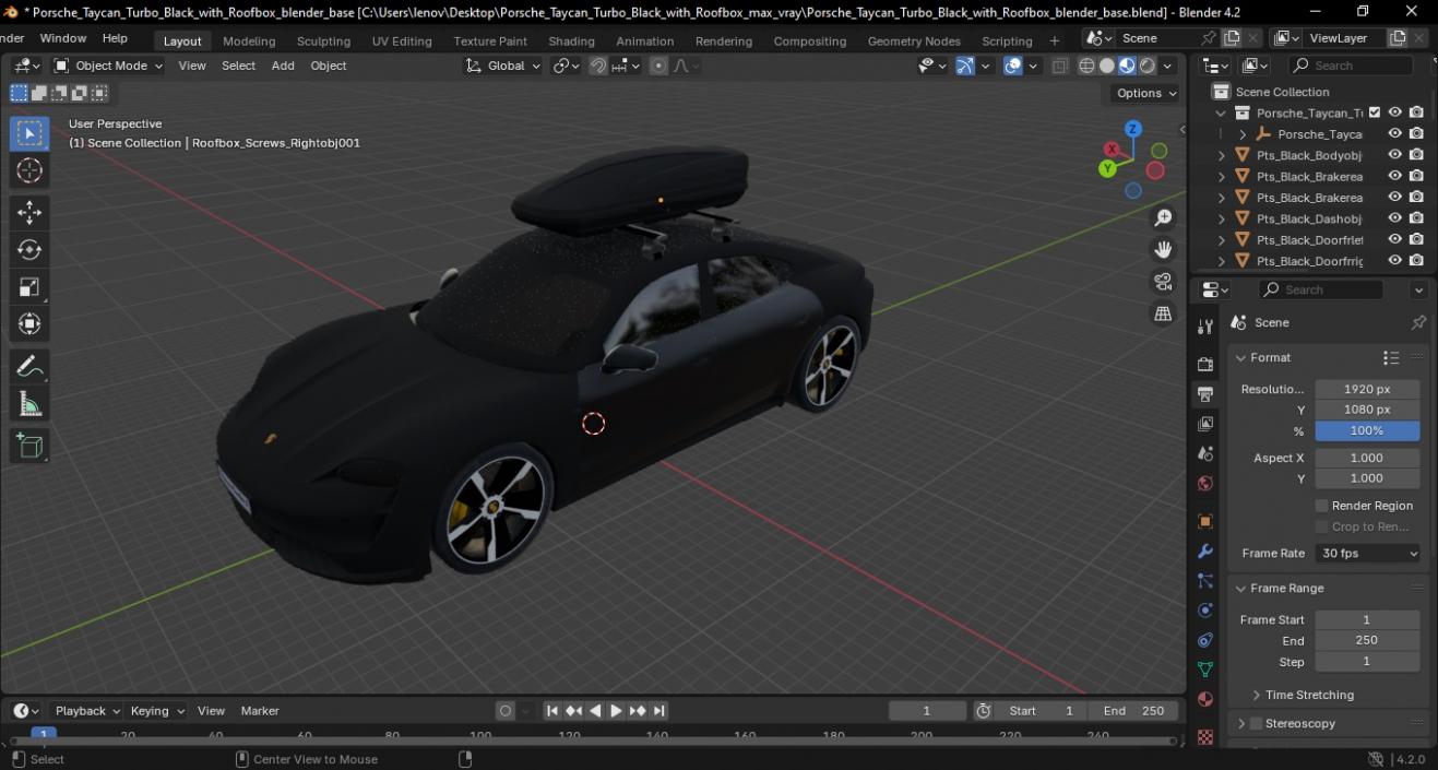 Porsche Taycan Turbo Black with Roofbox 3D model