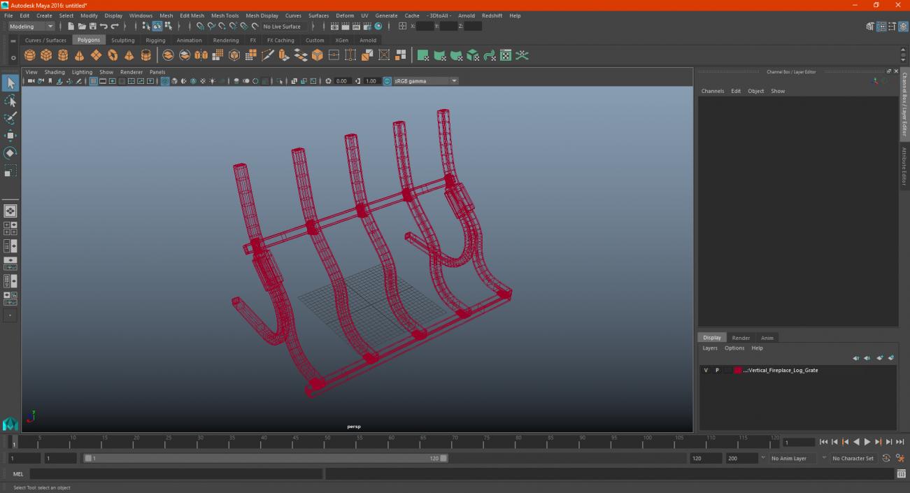 3D Vertical Fireplace Log Grate model