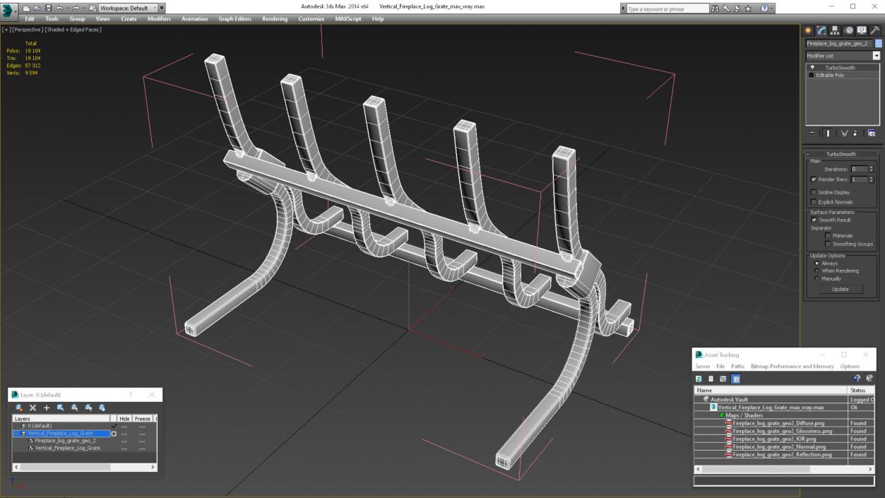 3D Vertical Fireplace Log Grate model