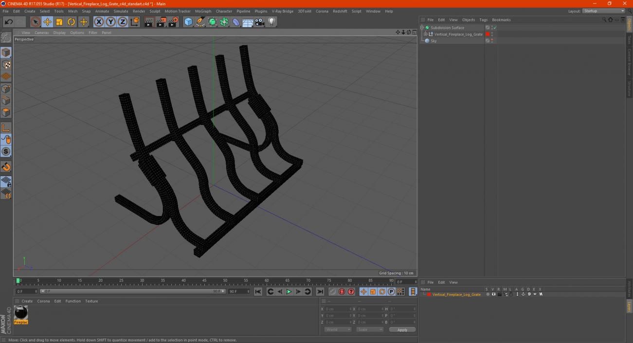 3D Vertical Fireplace Log Grate model