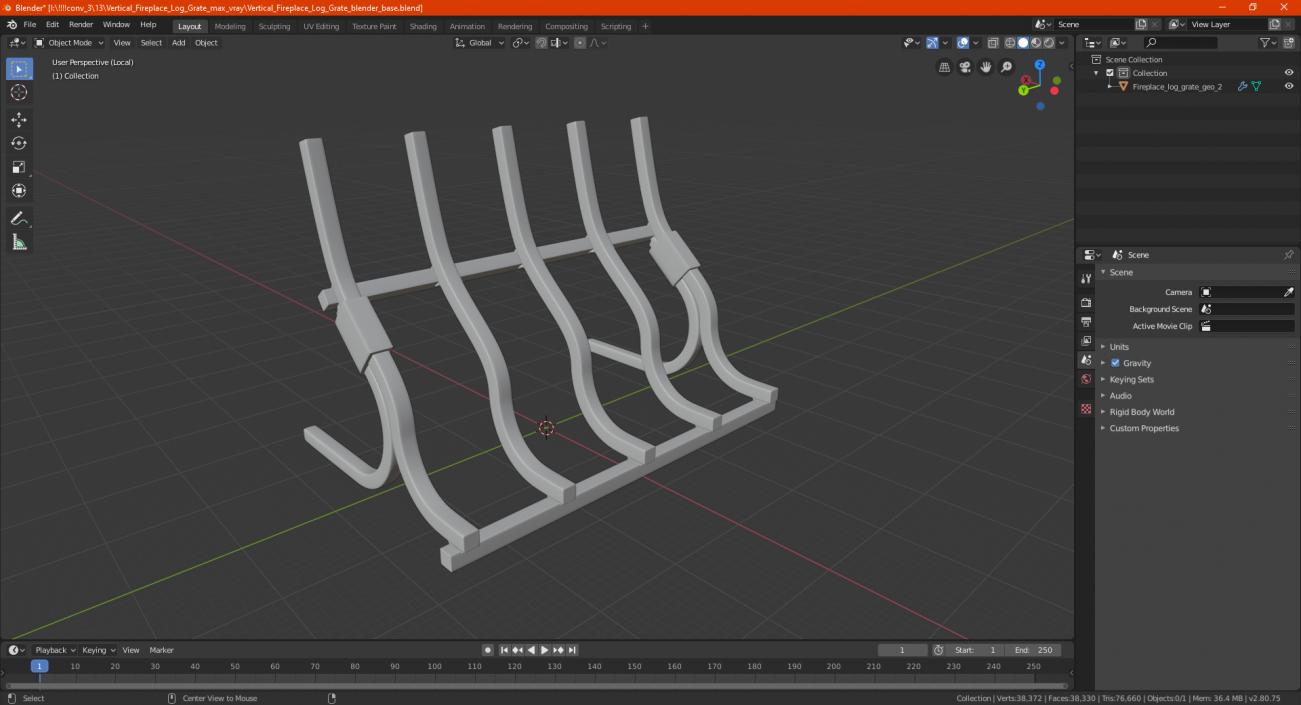 3D Vertical Fireplace Log Grate model