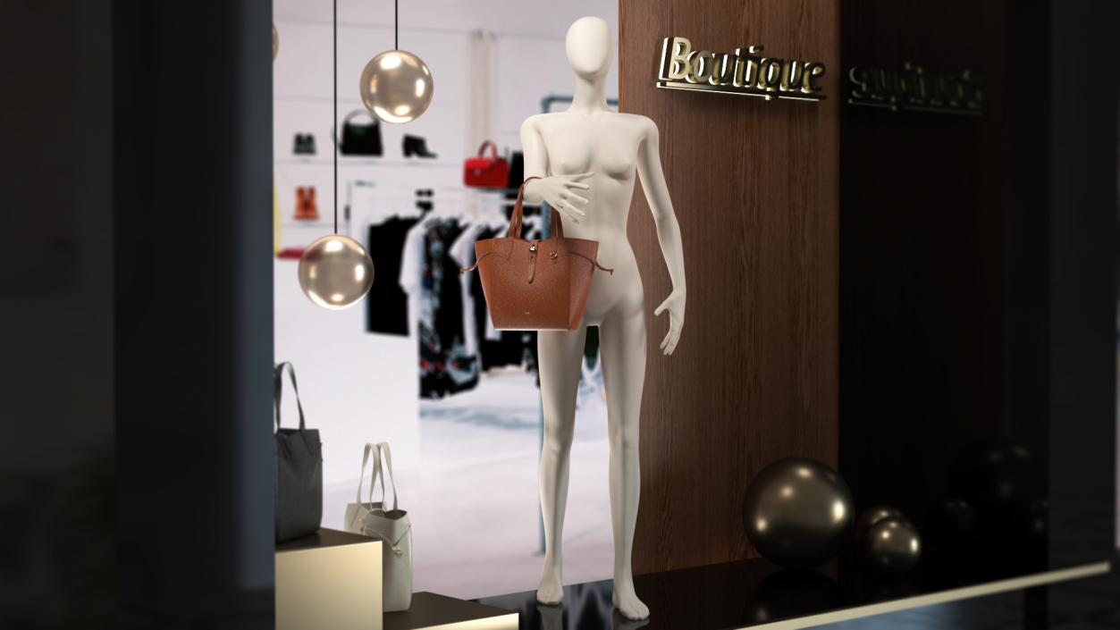 3D Furla Net Tote Bag Cognac on Mannequin model