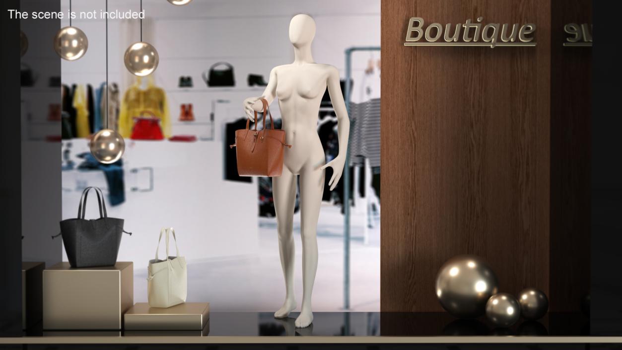 3D Furla Net Tote Bag Cognac on Mannequin model