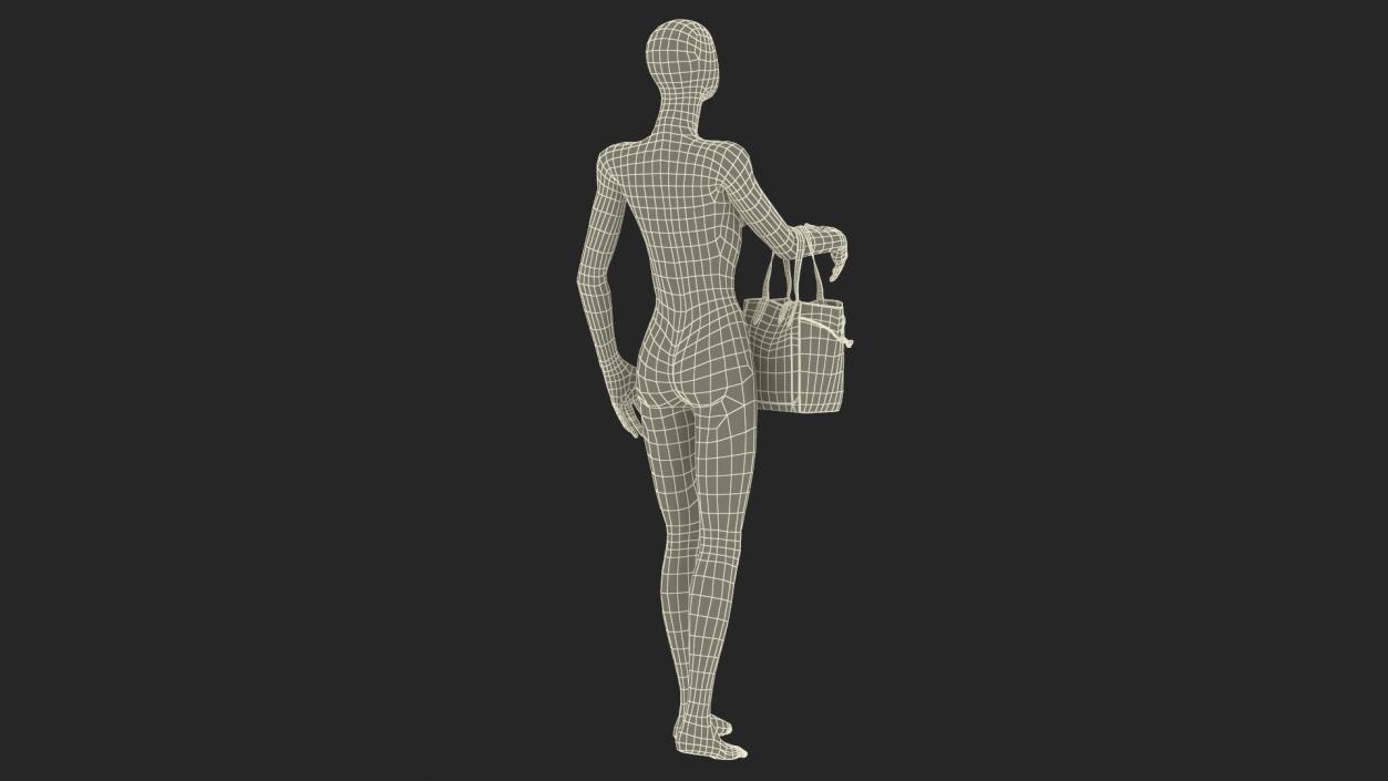 3D Furla Net Tote Bag Cognac on Mannequin model