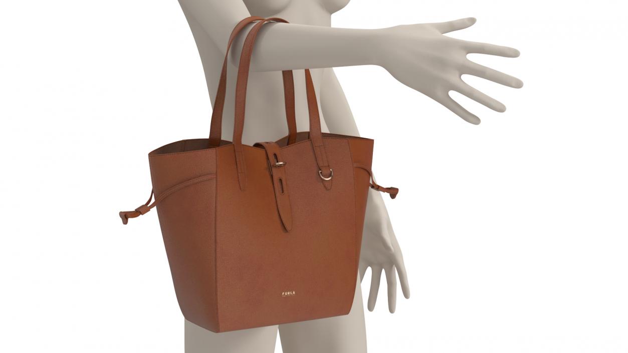 3D Furla Net Tote Bag Cognac on Mannequin model