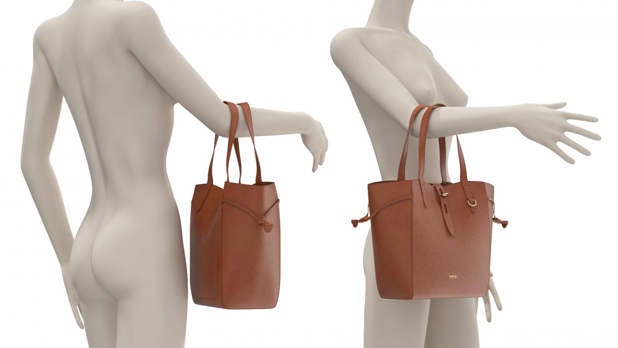 3D Furla Net Tote Bag Cognac on Mannequin model